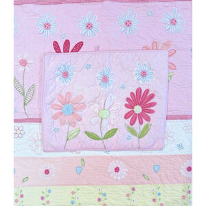 2 Piece POTTERY BARN KIDS Daisy Garden TWIN Pink Patchwork Quilt & Sham **READ**
